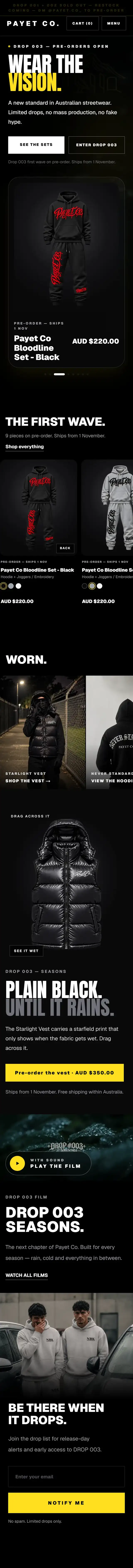 PAYET CO.: Home page, phone view